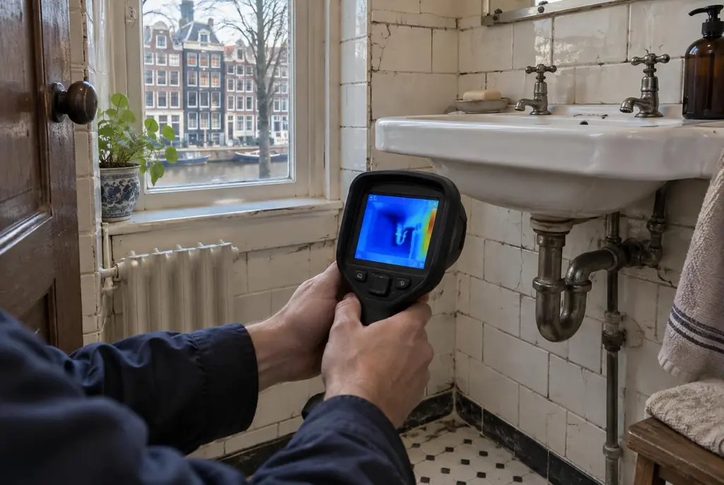 Lekdetectie Heerenveen – badkamer met oude leidingen achter de tegels