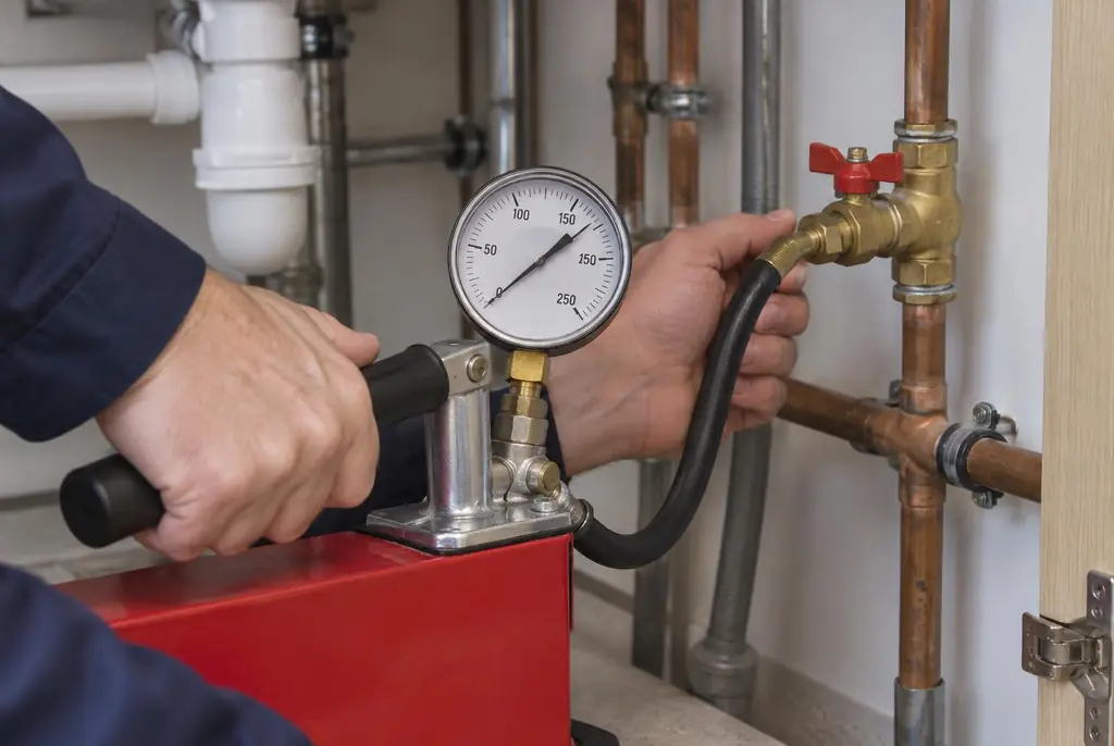 Lekdetectie Heerenveen – druktest op een waterleiding met een manometer