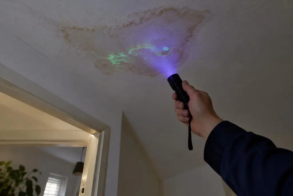 Lekdetectie Heerenveen – kleurstof controleren op het plafond met uv-licht