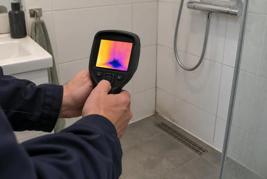 Lekdetectie Heerenveen – lekdetectiespecialist met warmtebeeldcamera in een badkamer