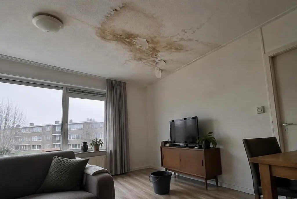 Lekdetectie Heerenveen – vochtplek op het plafond onder een badkamer